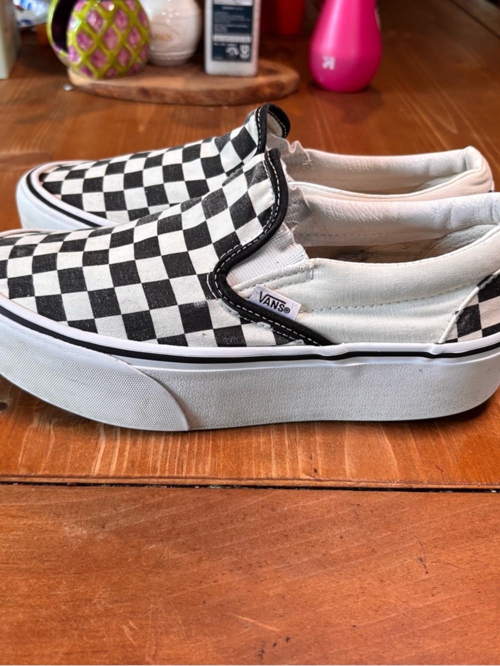 Vans womens classic slip on stackform checkerboard sneakers black/white 8 - Picture 2 of 8